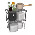 Kitchen Storage Rack With Coffee Maker Toaster Stainless Steel Pots And Spice Jars