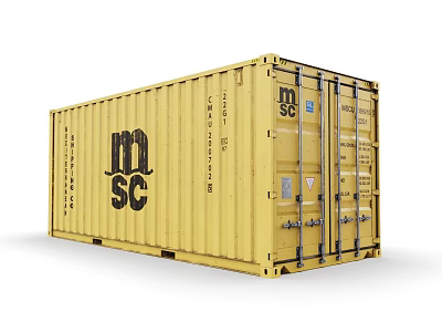 Yellow Industrial Shipping Container with MSC Brand Logo and Standard Dimensions 3d model