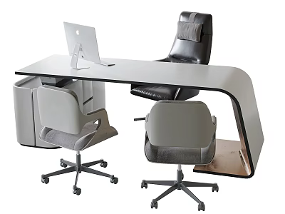 Modern Office Desk With Apple iMac On Top And Black Gray Office Chairs 3d model