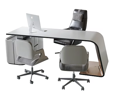 Modern Office Desk With Apple iMac On Top And Black Gray Office Chairs 3d model