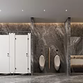 Modern Public Restroom Interior With Marble Walls White Stalls Urinals And Washbasin