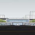 Modern Sales Center Building Featuring Large Glass Curtain Walls Front Fountain and Sculpture 3d model