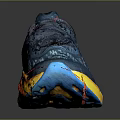 Blue Running Shoes With Red Yellow Gradient Sole Breathable Mesh Upper And Yellow Brand Logo