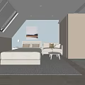 Hotel Guest Room Interior With Skylight Gray Walls Beige Bed Sofa And Wooden Floor