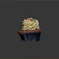 Delicious Cupcake With Red Cake Base Blue Liner White Frosting And Orange Drizzle