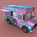 Pink Ice Cream Truck Featuring Star Decorations And Ice Cream Graphics With Open Serving Window