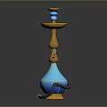 Blue And Gold Decorative Hookah With Black Hose And Vase Shaped Base