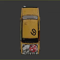 Vintage Yellow Car With Graffiti Art Number 69 And Worn Exterior Design