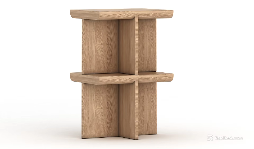 Wooden Side Table with Multi Layer Shelves and Modern Minimalist Design 3d model