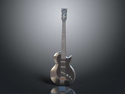 Metallic Electric Guitar As Musical Instrument With Shiny Finish On Dark Background 3d model