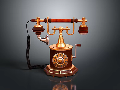 Vintage Rotary Dial Telephone With Brass Accents And Wooden Base Design 3d model