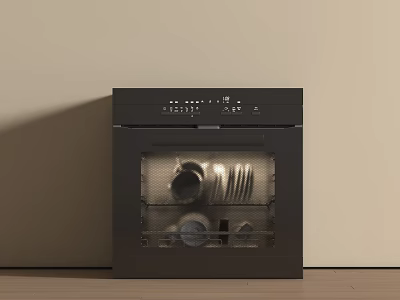 Black Modern Kitchen Dish Sterilizer With Plates And Utensils Inside 3d model