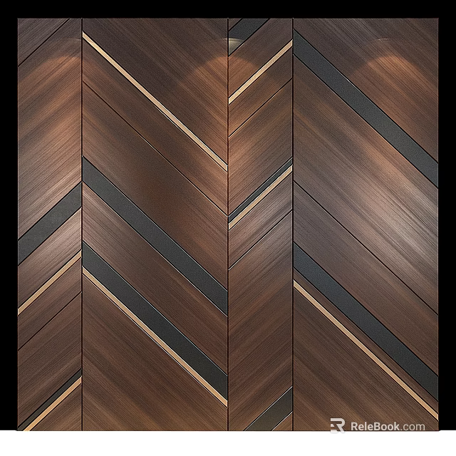 Modern Luxury Wood Panel Wall With Herringbone Pattern And Black Lines 3d model