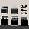 Modern Kitchen Appliances Collection Featuring Oven Stove Cooktop Range Hood And Pots