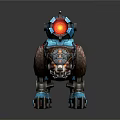 3D Model Of Blue Mechanical Bear With Red Glowing Eyes And Clawed Limbs