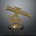 Golden Sextant With Telescope And Ornate Base On Black Surface