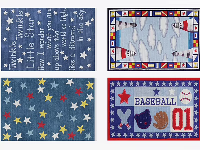 Square Rugs With Star Patterns Lighthouse Design And Baseball Theme For Kids 3d model