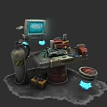 Electronic Equipment Workbench With Display Screen Gas Cylinder Toolbox And Blue Glowing Elements 3d model