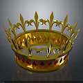 Elegant Gold Royal Crown As Luxurious Clothing Accessory With Red Gemstones And Intricate Designs