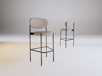 Modern Bar Stools With Curved Backrest Light Upholstered Seats Black Metal Frames 3d model