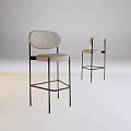 Modern Bar Stools With Curved Backrest Light Upholstered Seats Black Metal Frames 3d model