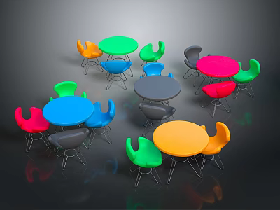 Modern Colorful Round Outdoor Tables With Matching Chairs And Metal Frames 3d model