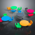 Modern Colorful Round Outdoor Tables With Matching Chairs And Metal Frames