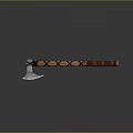 Blue Head Axe With Brown Red Handle And Cross Straps On Gray Background