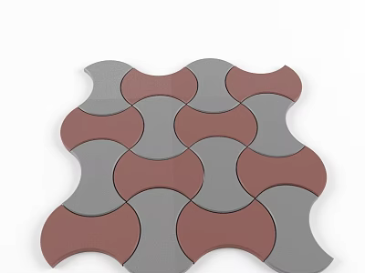 Gray And Red Interlocking Wavy Floor Tiles With Decorative Mosaic Pattern 3d model