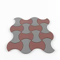 Gray And Red Interlocking Wavy Floor Tiles With Decorative Mosaic Pattern