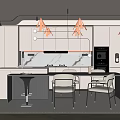 Modern Kitchen Interior Design With White Cabinets Island Counter Chairs And Pendant Lights