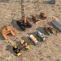 Site excavator tower crane trolley sweeper bulldozer cement mixer site engineering truck steel bar 3d model