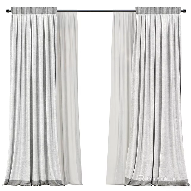 Modern Light Gray Layered Curtain with Sheer and Thick Fabric Elegant Drape Window Treatment 3d model 
