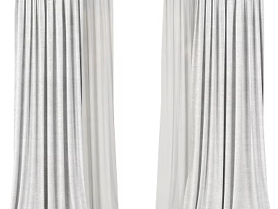 Modern Light Gray Layered Curtain with Sheer and Thick Fabric Elegant Drape Window Treatment 3d model