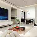 Modern Dining Living Room Interior With Sofa Dining Table Pendant Light And Wall Art