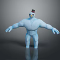 Blue Muscular Fantasy Creature Character With Small Top Hat And White Face Features