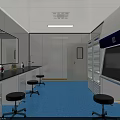 Modern Laboratory Interior With Blue Flooring White Cabinets Lab Benches And Fume Hood