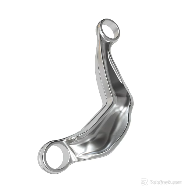 Curved Shiny Silver Metal Bracket With Two Circular Holes For Industrial Applications 3d model 