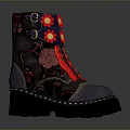 Dark Fashion Boots With Red Flower Decorations Red Laces Black Soles And Decorative Patterns
