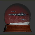 Decorative Snow Globe With Red Base And Traditional Architecture Interior Design