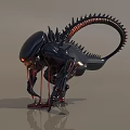 Dark Alien Creature With Spiked Exoskeleton Sharp Claws Red Eyes And Bloody Dripping