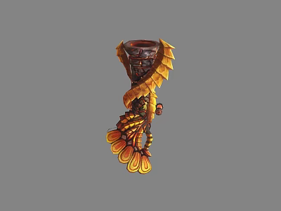 Golden Feather Decorated Weapon Design with Curved Blade and Ornate Details 3d model