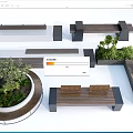 Modern Outdoor Landscape Seats With Wooden Benches Circular Design And Green Plants