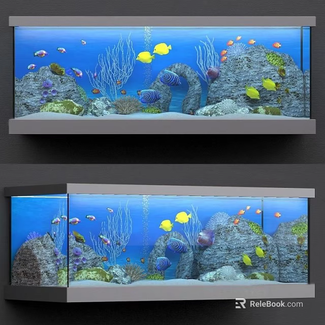 Stunning Aquarium Tank With Colorful Fish Yellow Corals Rocks And Aquatic Plants 3d model 