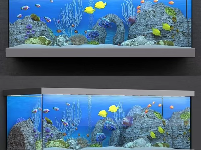 Stunning Aquarium Tank With Colorful Fish Yellow Corals Rocks And Aquatic Plants 3d model
