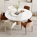 Modern Dining Table and Chair Combination Single Chair Round Table Fruit Green Plant 3d model