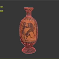 Ancient Sculpted Vase With Red Black Patterns And Combat Scene Figures