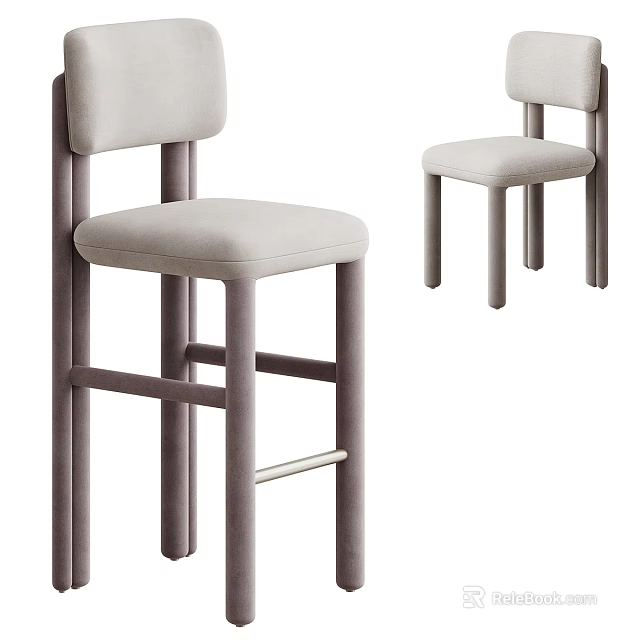 Sleek Modern Bar Stools With Light Gray Upholstered Seat And Backrest 3d model 