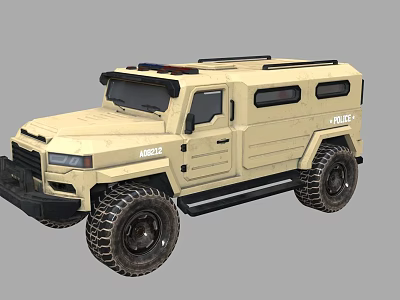 Beige Police Off Road Vehicle With Emergency Lights And Large Tires 3d model