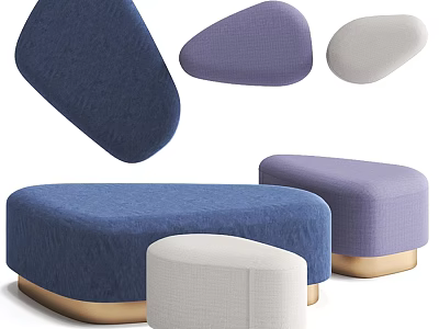 Colorful Fabric Ottoman Stools With Round Design And Gold Bases 3d model
